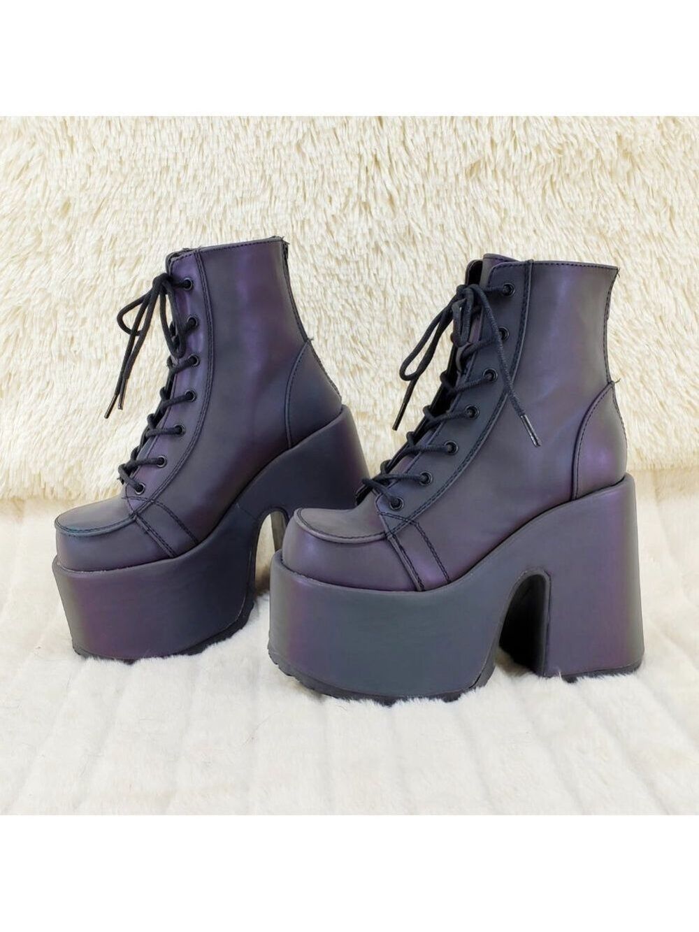 Camel Purple Green Reflective Rave Royalty Festival Platform Ankle Boots - Picture 6 of 15